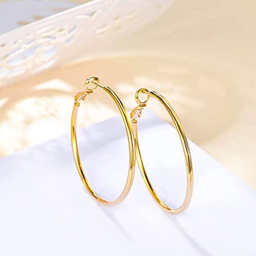 GEMSME 18K Gold Plated Hoop Earrings for Women Lightweight Gold Hoop Earrings Hypoallergenic Big Hoop Earrings Thin Gold Hoops Women Earrings Gold Plated Loop Earrings for Women Size 35mm / 50mm