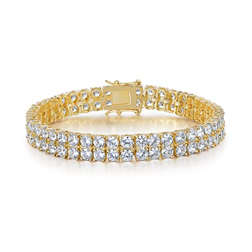 GEMSME Tennis Bracelets for Women Men 18K Yellow Gold / White Gold Plated 2 Row 4.0 Round Cubic Zirconia Tennis Bracelet Iced Out Hip Hop Bracelet 6.5/7/7.5/8/8.5 Inches
