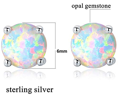 GEMSME 925 Sterling Silver White Opal Stud Earrings Hypoallergenic Jewelry for Women (sliver opal)…