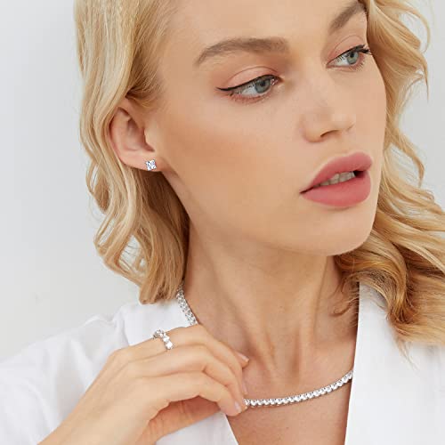 GEMSME 18K Gold Plated Princess Cut Clear Cubic Zirconia Stud Earrings Pack of 5