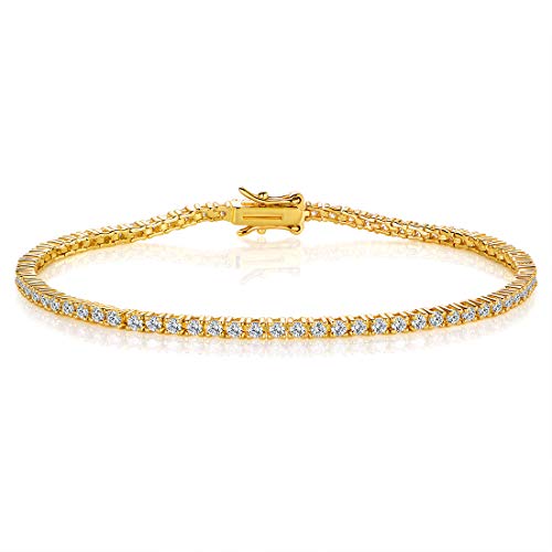 GEMSME 18K Yellow Gold Plated 2.0 Round Cubic Zirconia Classic Tennis Bracelet 7.5 Inch