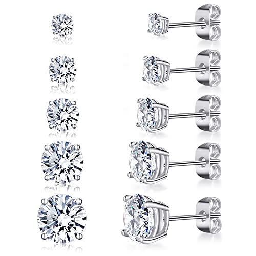 18K Yellow Gold / White Gold Plated Stud Earrings 4 Prong Brilliant Round Cut 3-7MM Cubic Zirconia Earring Studs Set