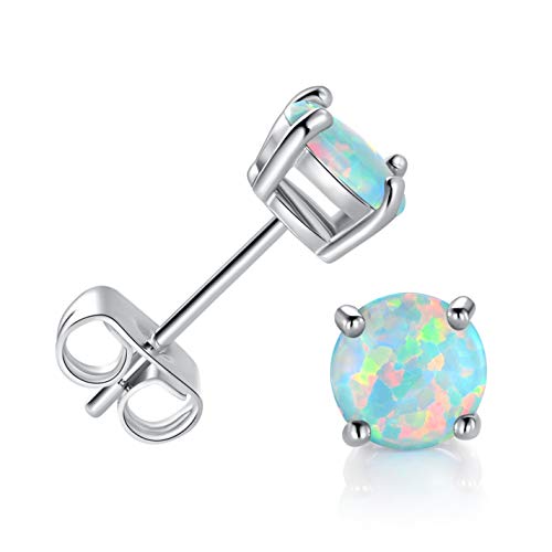 GEMSME 18K White Gold Plated Opal Stud Earrings Sensitive Ears for Women