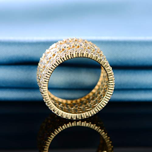 GEMSME 14K Yellow Gold Plated Marquise Cubic Zirconia Eternity Statement Ring for Women Men