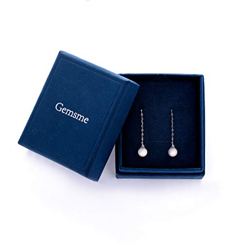 GEMSME 14K Solid Real Gold 6mm Opal Dangle Earrings for women