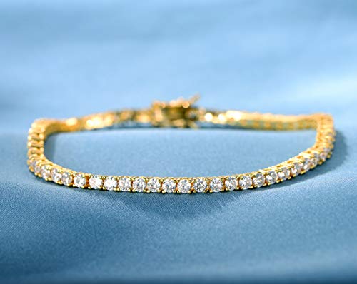 Gemsme 18K Yellow Gold Plated Tennis Necklace/Bracelet/Earrings/Band Ring Sets Pack of 4