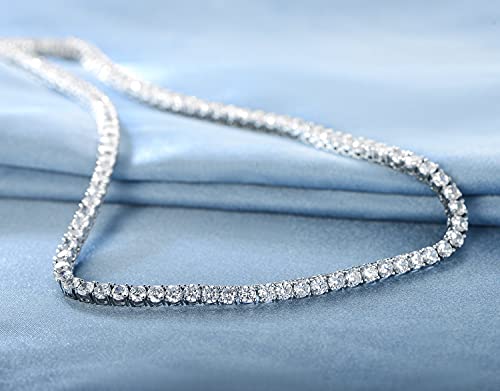 GEMSME 18K White Gold Plated 4.0mm Round Cubic Zirconia Classic Tennis Necklace 16/18/20/22/24 Inch