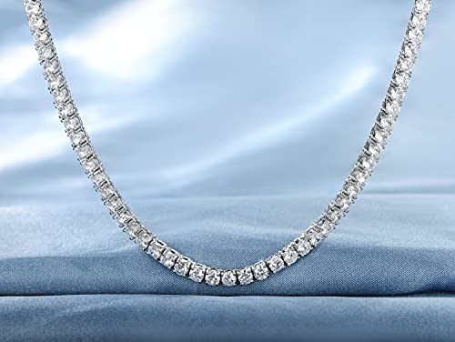 GEMSME 18K White Gold Plated 4.0mm Round Cubic Zirconia Classic Tennis Necklace 16/18/20/22/24 Inch