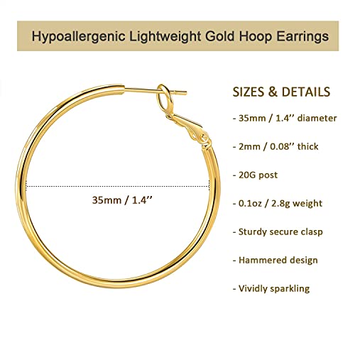 GEMSME 18K Gold Plated Hoop Earrings for Women Lightweight Gold Hoop Earrings Hypoallergenic Big Hoop Earrings Thin Gold Hoops Women Earrings Gold Plated Loop Earrings for Women Size 35mm / 50mm