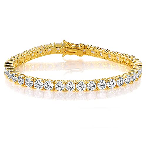 GEMSME Gold Bracelets for Men and Women 18K Yellow Gold Plated 4.0 Round Cubic Zirconia Classic Tennis Bracelet Size 6-9 Inch
