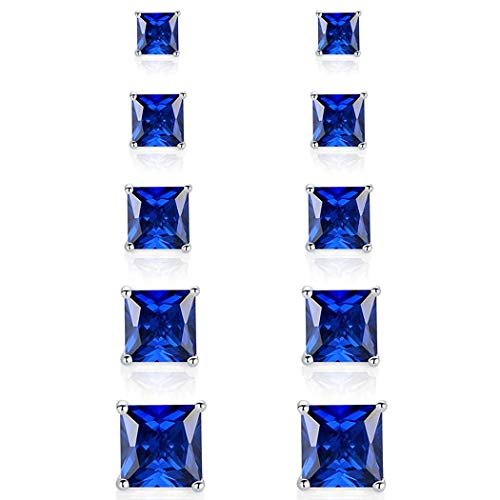 GEMSME 18K White Gold Plated Princess Cut Tapoz Sparkly Spinel Crystal Gemstone Stud Earrings Pair of 5
