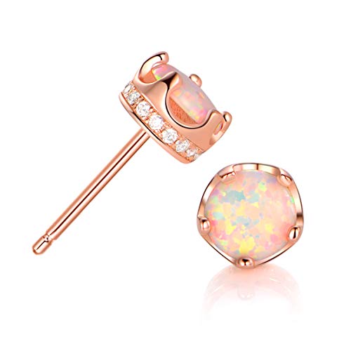 GEMSME Rhodium Plated Opal Halo Cubic Zirconia Crown Stud Earrings Hypoallergenic Jewelry for Women Girls
