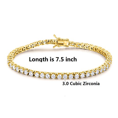 GEMSME 18K Gold Plated 3.0 Cubic Zirconia Classic Tennis Bracelet for Women and Men