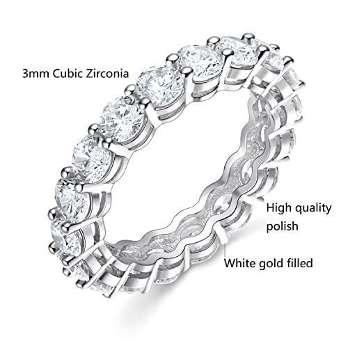 18K White Gold Filled Cubic Zirconia Eternity Band Ring for Women