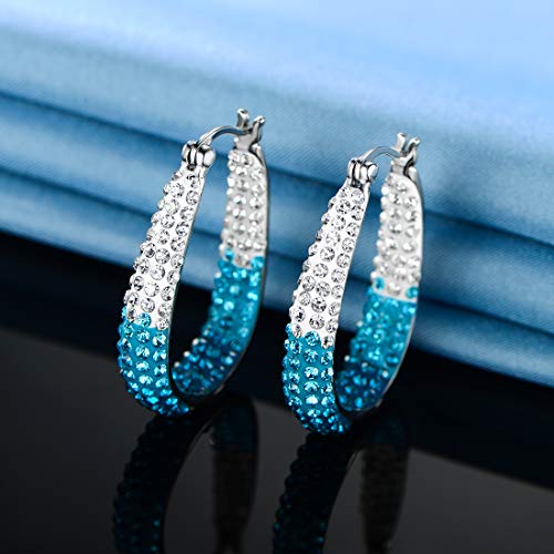 GEMSME 14K Gold Plated White and Blue Crystal Created Hoop Earrings for Women Christmas Gift