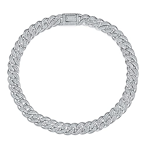 GEMSME Cuban Link Chain Necklace for Men Women Hip Hop Necklace Iced Out Cubic Zirconia 18K White Gold Plated CZ Clasp Chain