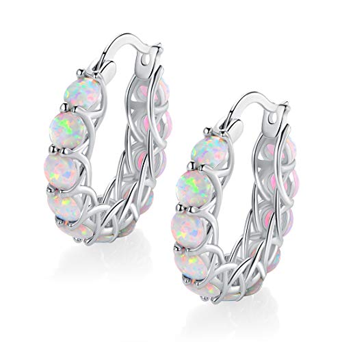GEMSME 14K Gold Plated Crystal Hoop Earrings for Women (opal earrings)