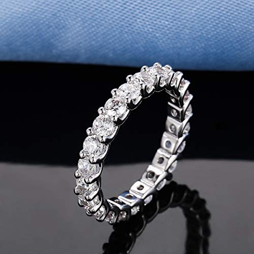 GEMSME 18K White Gold Plated Cubic Zirconia Rings 3.0mm Eternity Bands Stackable Rings for Women
