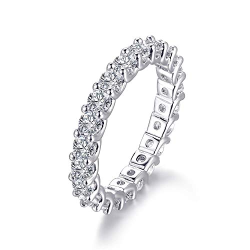 GEMSME 18K White Gold Plated Cubic Zirconia Rings 3.0mm Eternity Bands Stackable Rings for Women