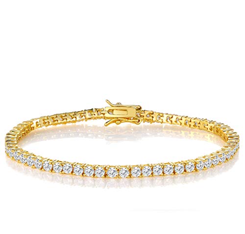 GEMSME 18K Gold Plated 3.0 Cubic Zirconia Classic Tennis Bracelet for Women and Men