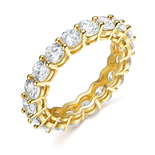 Gemsme 18K Yellow Gold Filled Cubic Zirconia Eternity Band Ring Hypoallergenic Jewelry for Women Men