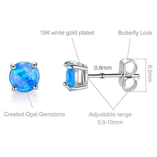 GEMSME 18K White Gold Plated Opal Stud Earrings Sensitive Ears for Women