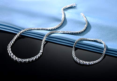 Gemsme 18K White Gold Plated Graduated Round Cubic Zirconia Tennis Necklace/Bracelet/Earrings Sets Pack of 3