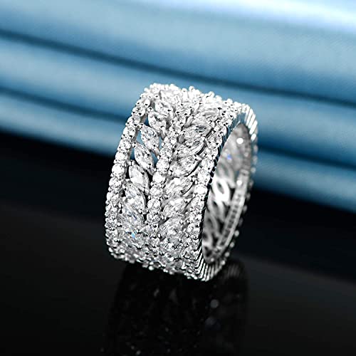 GEMSME 14K Gold Plated Marquise Cubic Zirconia Eternity Statment Ring for Women