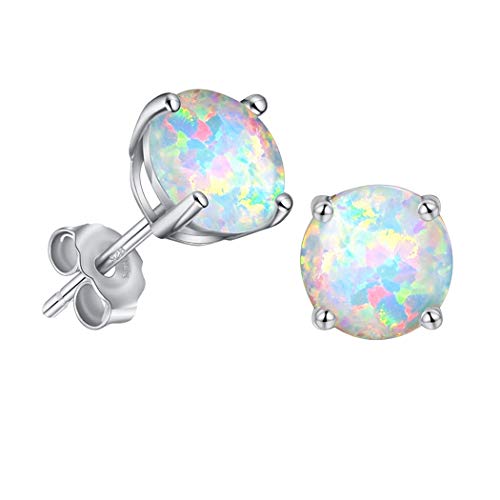 GEMSME 925 Sterling Silver White Opal Stud Earrings Hypoallergenic Jewelry for Women (sliver opal)…