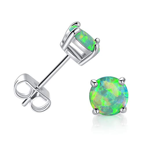 GEMSME 18K White Gold Plated Opal Stud Earrings Sensitive Ears for Women
