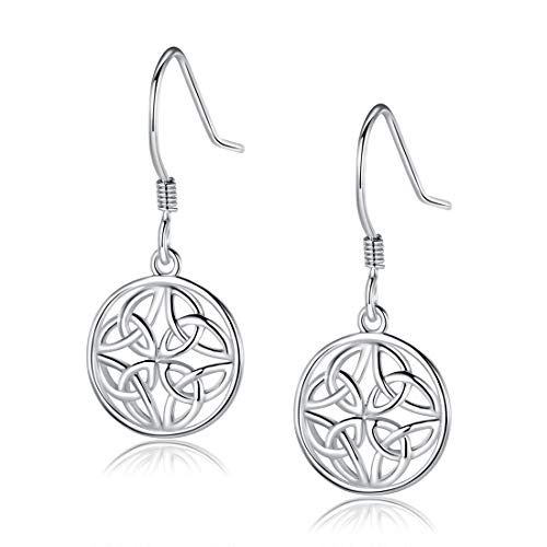GEMSME 18K White Gold Plated Celtic Knot Round Hook Drop Dangle Earrings Hypoallergenic Jewelry for Women Girl
