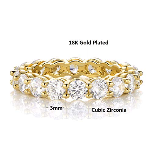 Gemsme 18K Yellow Gold Filled Cubic Zirconia Eternity Band Ring Hypoallergenic Jewelry for Women Men