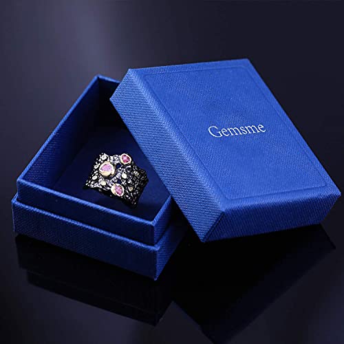 GEMSME 925 Sterling Silver Band Rings for Women & Men Red Gemstone Black Ring Hypoallergenic Personalized Jewelry Gift for Halloween