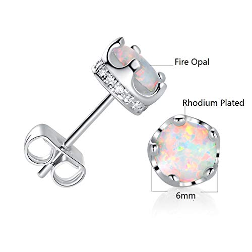 GEMSME Rhodium Plated Opal Halo Cubic Zirconia Crown Stud Earrings Hypoallergenic Jewelry for Women Girls