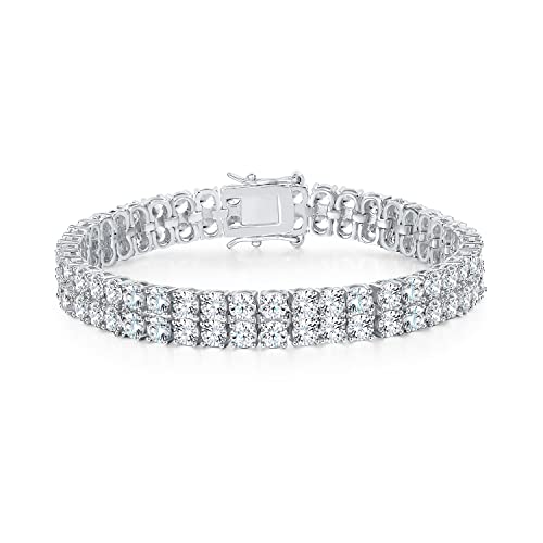 GEMSME Tennis Bracelets for Women Men 18K Yellow Gold / White Gold Plated 2 Row 4.0 Round Cubic Zirconia Tennis Bracelet Iced Out Hip Hop Bracelet 6.5/7/7.5/8/8.5 Inches