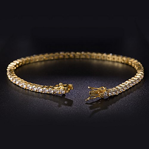 GEMSME 18K Gold Plated 3.0 Cubic Zirconia Classic Tennis Bracelet for Women and Men