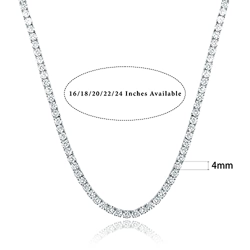 GEMSME 18K White Gold Plated 4.0mm Round Cubic Zirconia Classic Tennis Necklace 16/18/20/22/24 Inch