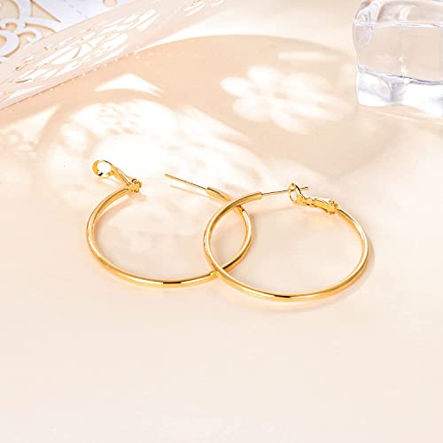GEMSME 18K Gold Plated Hoop Earrings for Women Lightweight Gold Hoop Earrings Hypoallergenic Big Hoop Earrings Thin Gold Hoops Women Earrings Gold Plated Loop Earrings for Women Size 35mm / 50mm