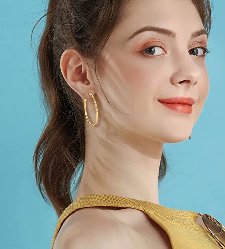GEMSME 18K Gold Plated Hoop Earrings for Women Lightweight Gold Hoop Earrings Hypoallergenic Big Hoop Earrings Thin Gold Hoops Women Earrings Gold Plated Loop Earrings for Women Size 35mm / 50mm