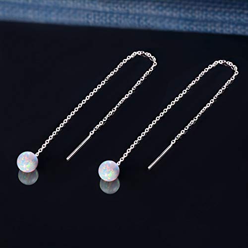 GEMSME 14K Solid Real Gold 6mm Opal Dangle Earrings for women