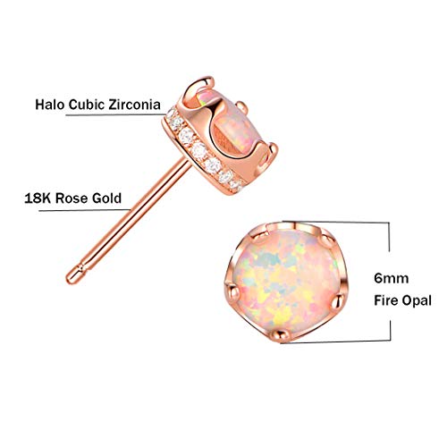 GEMSME Rhodium Plated Opal Halo Cubic Zirconia Crown Stud Earrings Hypoallergenic Jewelry for Women Girls
