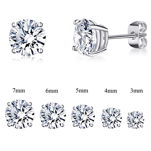 18K Yellow Gold / White Gold Plated Stud Earrings 4 Prong Brilliant Round Cut 3-7MM Cubic Zirconia Earring Studs Set