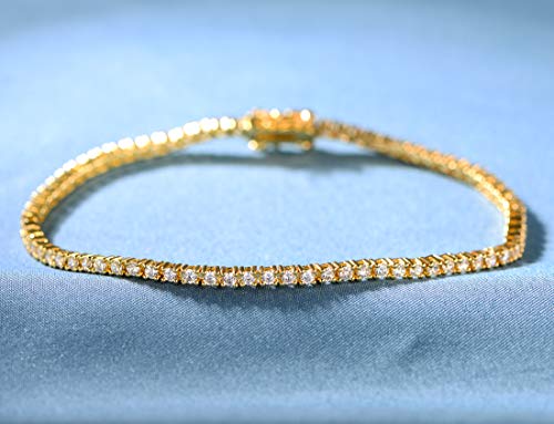 GEMSME 18K Yellow Gold Plated 2.0 Round Cubic Zirconia Classic Tennis Bracelet 7.5 Inch