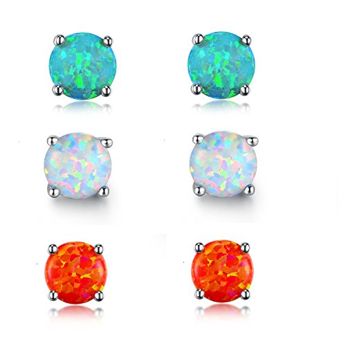 GEMSME 18K White Gold Plated Color 6mm Opal Stud Earrings for Women