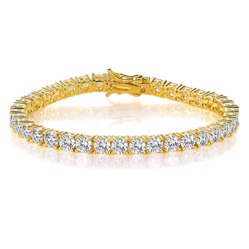 GEMSME Tennis Bracelets for Women, 18K Gold Plated 5mm Round Gorgeous Cubic Zirconia Tennis Bracelets for Men, Gold Plated Bracelet Jewelry Size 6.5-8.5 Inch
