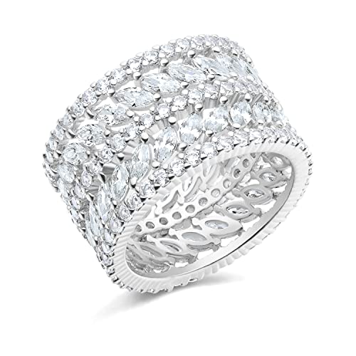 GEMSME 14K Gold Plated Marquise Cubic Zirconia Eternity Statment Ring for Women