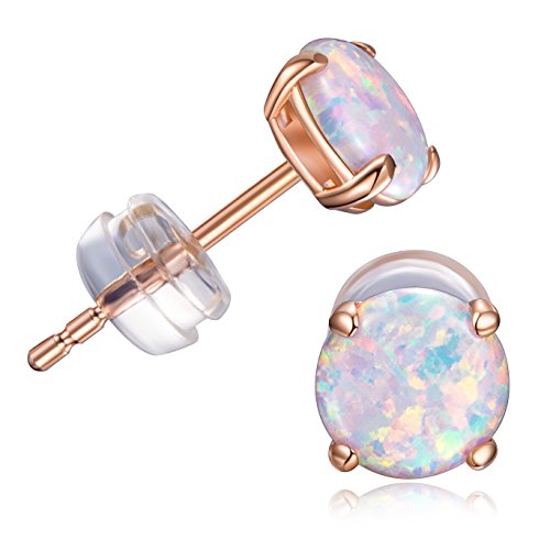 GEMSME 10K Solid Yellow/White/Rose Gold 6.00mm Round Fire Opal Stud Earrings Hypoallergenic Gift Jewelry for Women