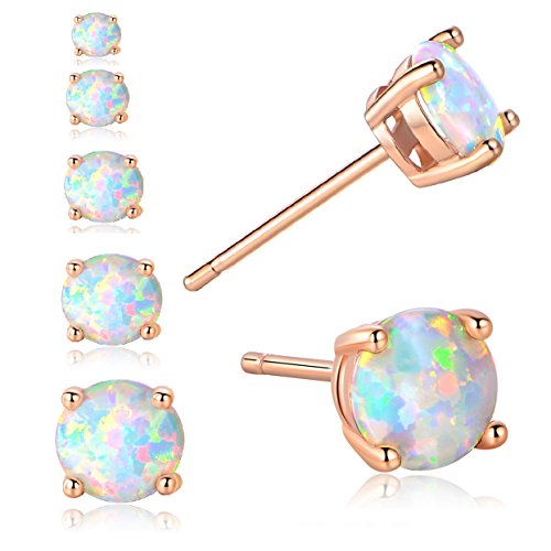 GEMSME 18K Rose Gold Plated Opal Stud Earrings 6MM Round For Women