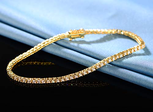 GEMSME 18K Yellow Gold Plated 2.0 Round Cubic Zirconia Classic Tennis Bracelet 7.5 Inch