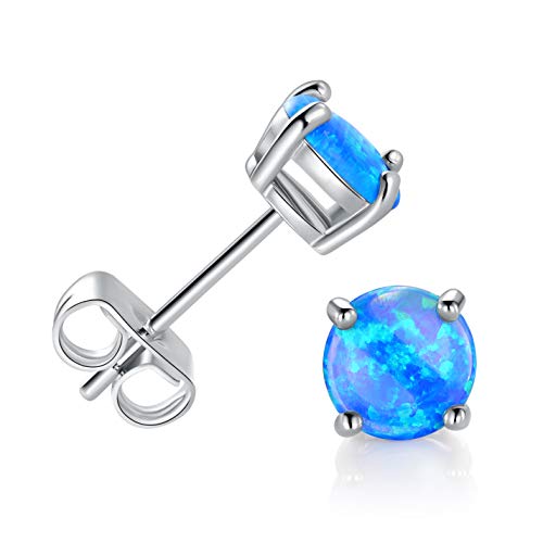 GEMSME 18K White Gold Plated Opal Stud Earrings Sensitive Ears for Women